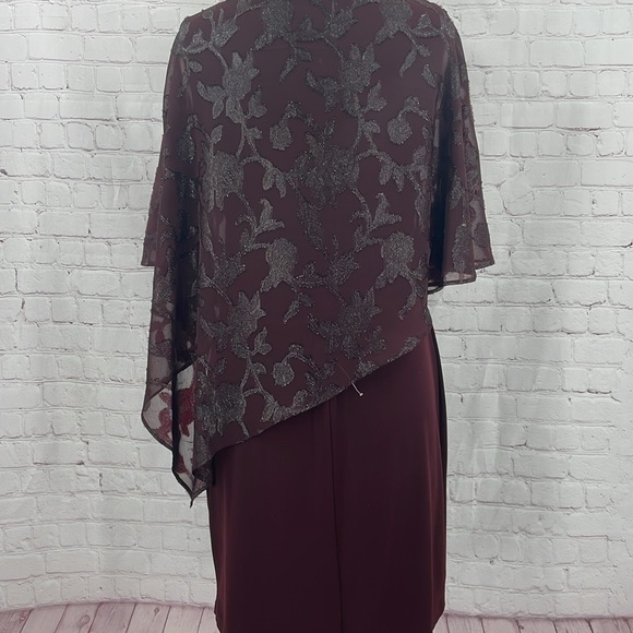 Elegant Burgundy Dress with Sheer Overlay - Picture 6 of 8